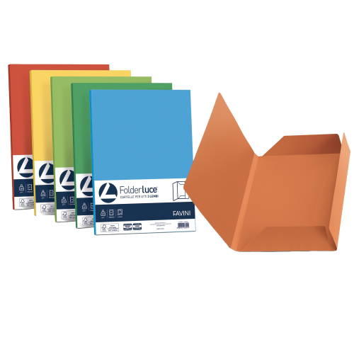 Cartellina 3 lembi Luce - 200 gr - A4 - cartoncino bristol - mix 5 colori - Favini - conf. 25 pezzi